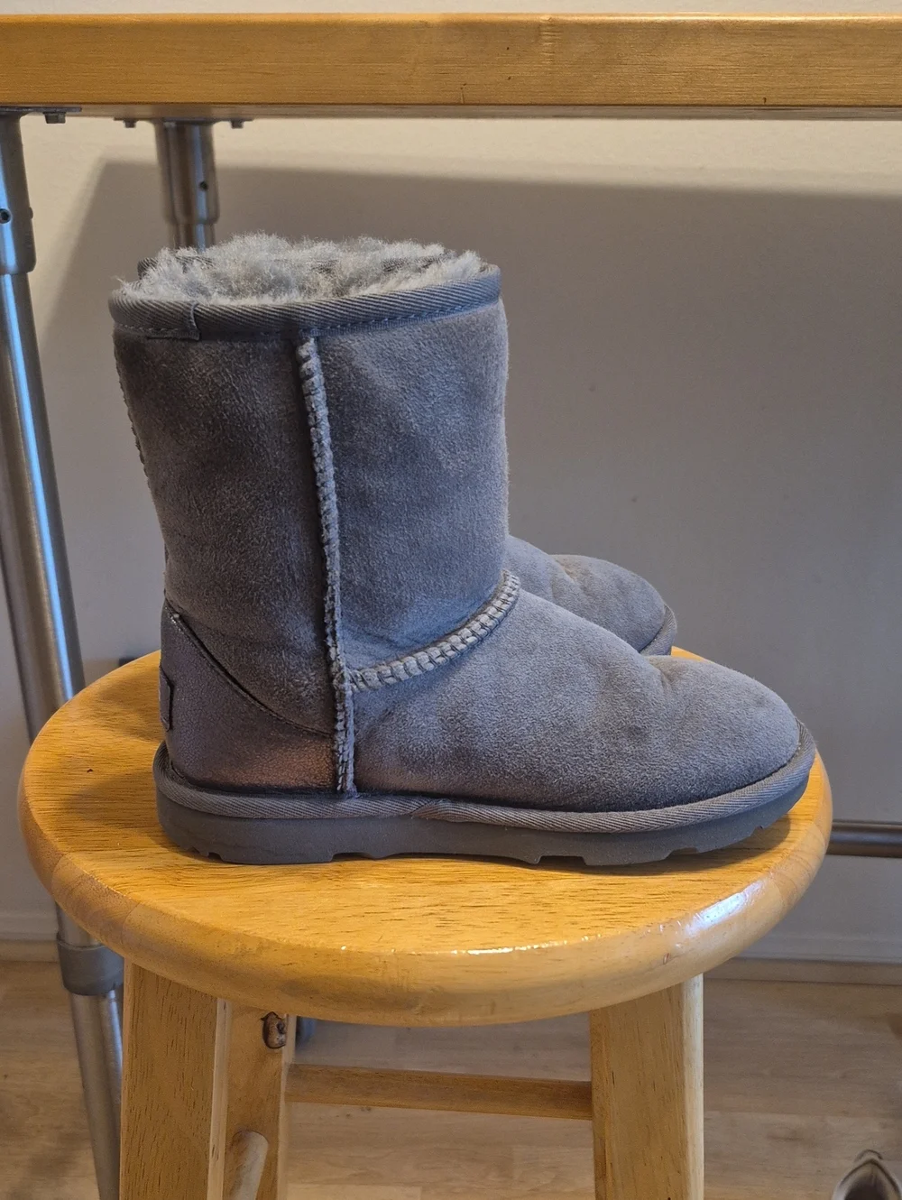 Ugg Gray With Shiny Back Suede Leather Boots